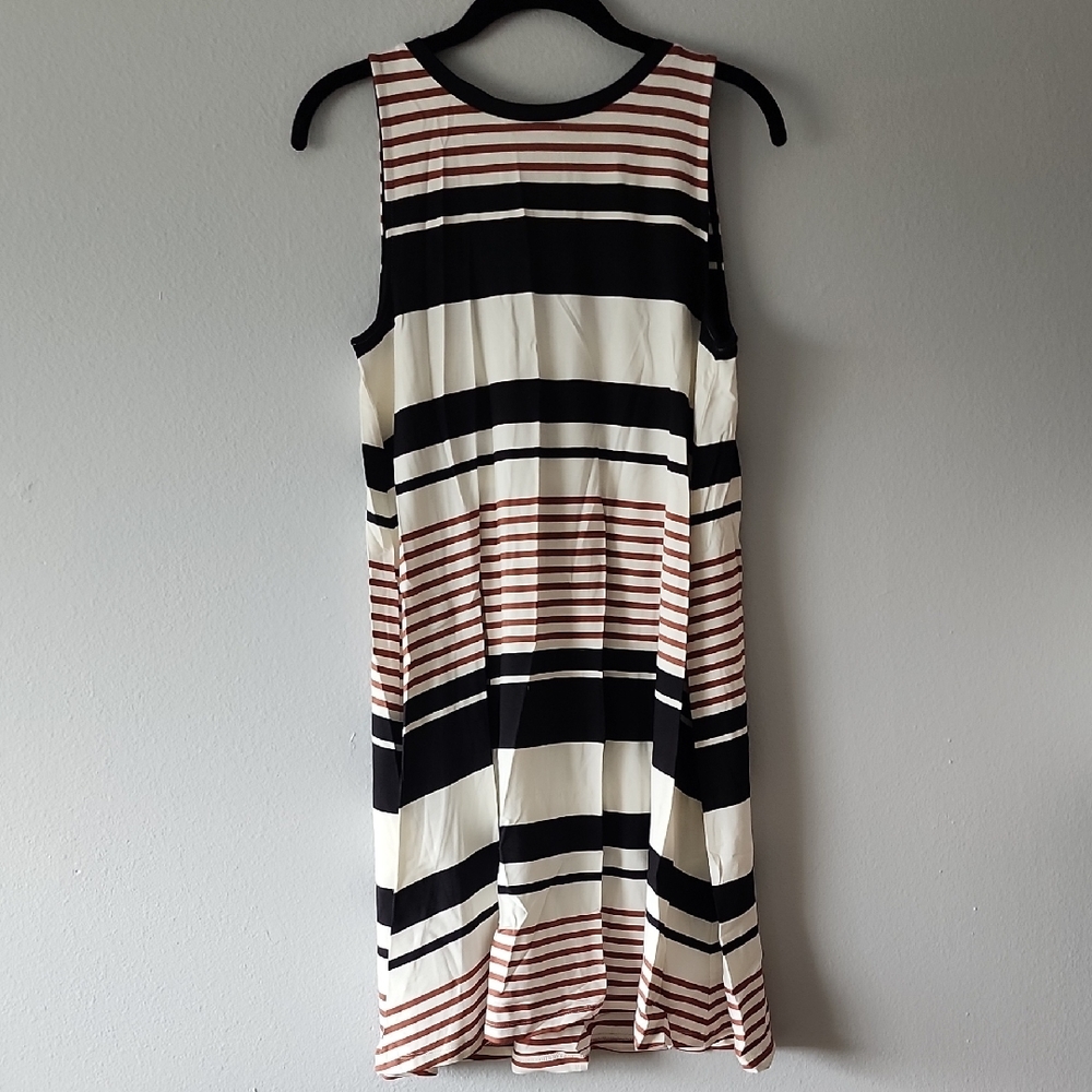 Striped Sleeveless Dress - Black, White, Brown